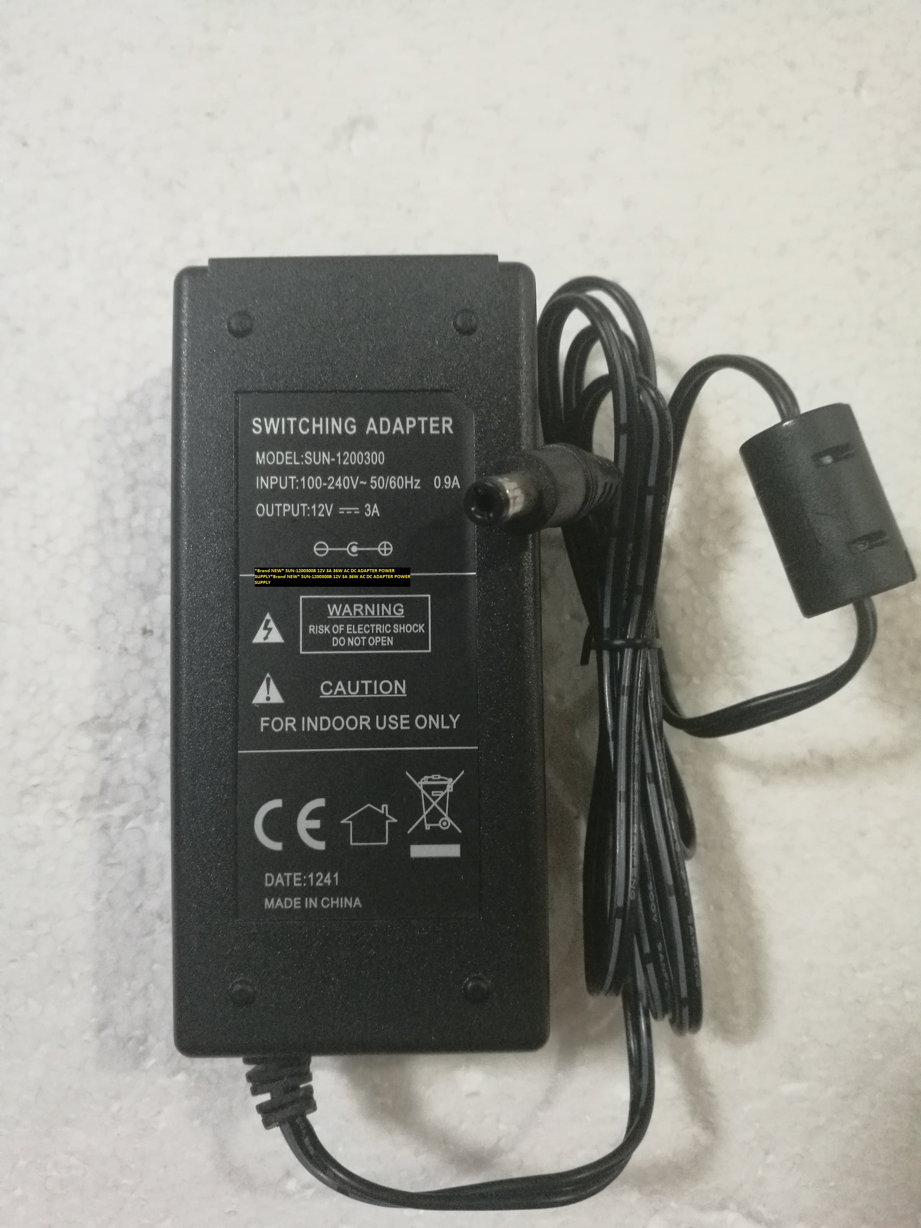 *Brand NEW* 12V 3A 36W AC DC ADAPTER SUN-1200300B POWER SUPPLY